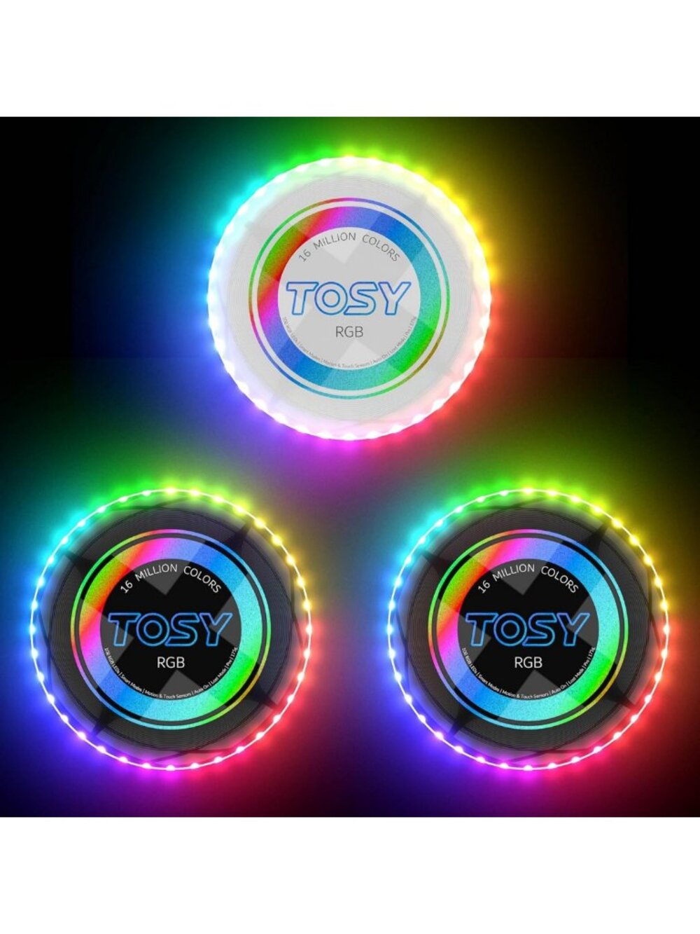TOSY Bundle of 3 - Frisbee 108 LEDs - 2X RGB Black + RGB White